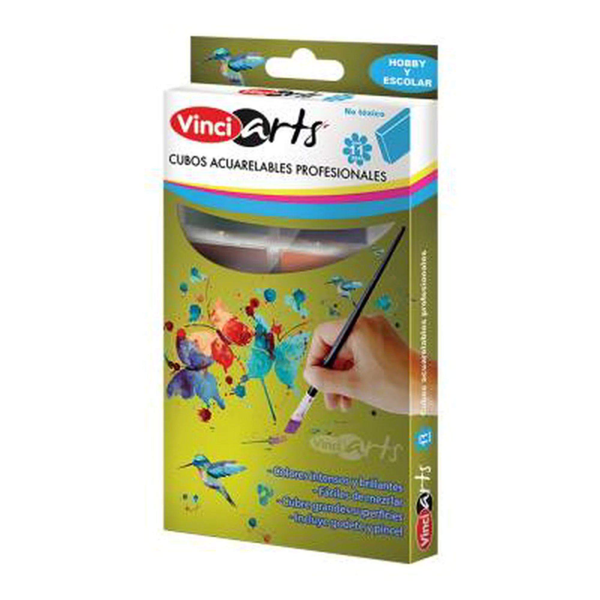 Acuarela Sólida En Cubo Vinci 11 Colores + Godete Pincel