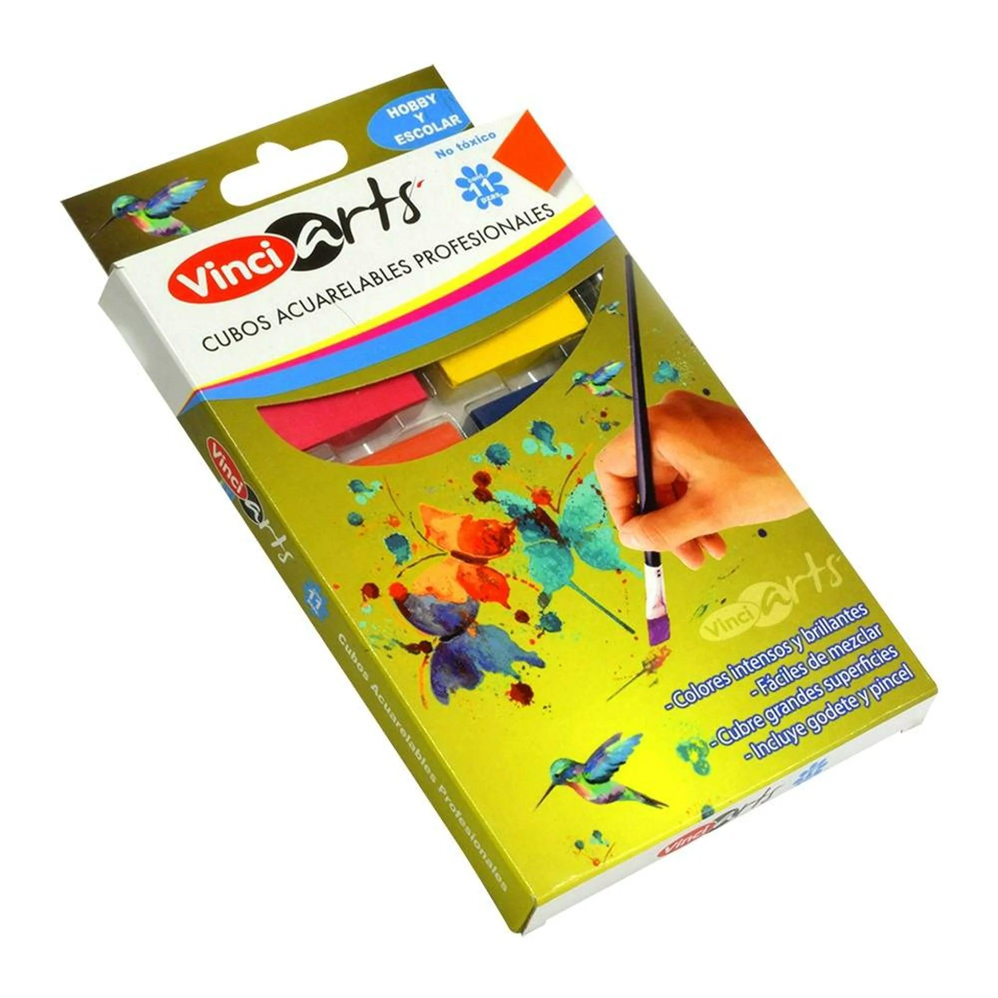 Acuarela Sólida En Cubo Vinci 11 Colores + Godete Pincel