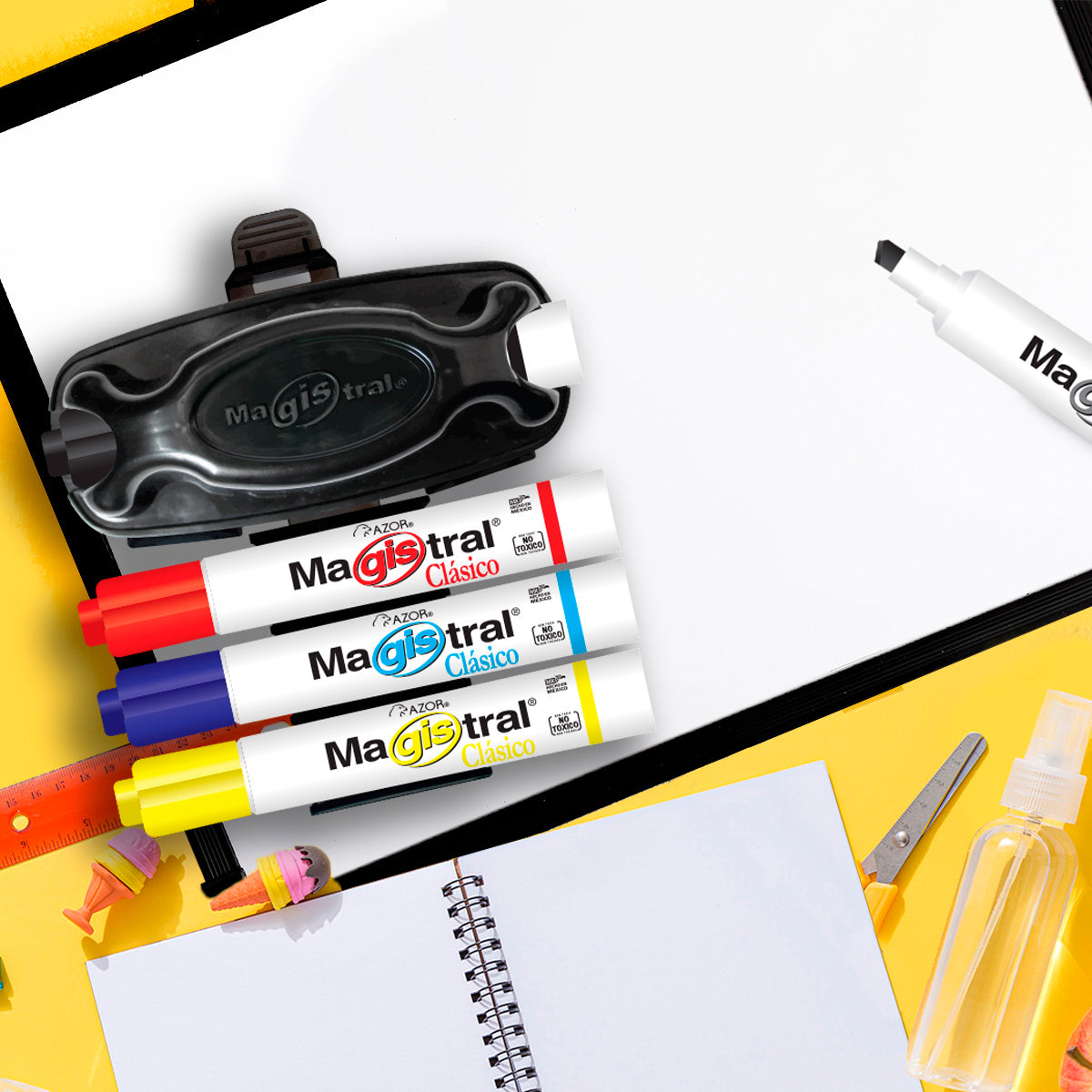 Marcadores Azor para Pizarrón Blanco Magistral Clásico 4 Piezas + Borrador