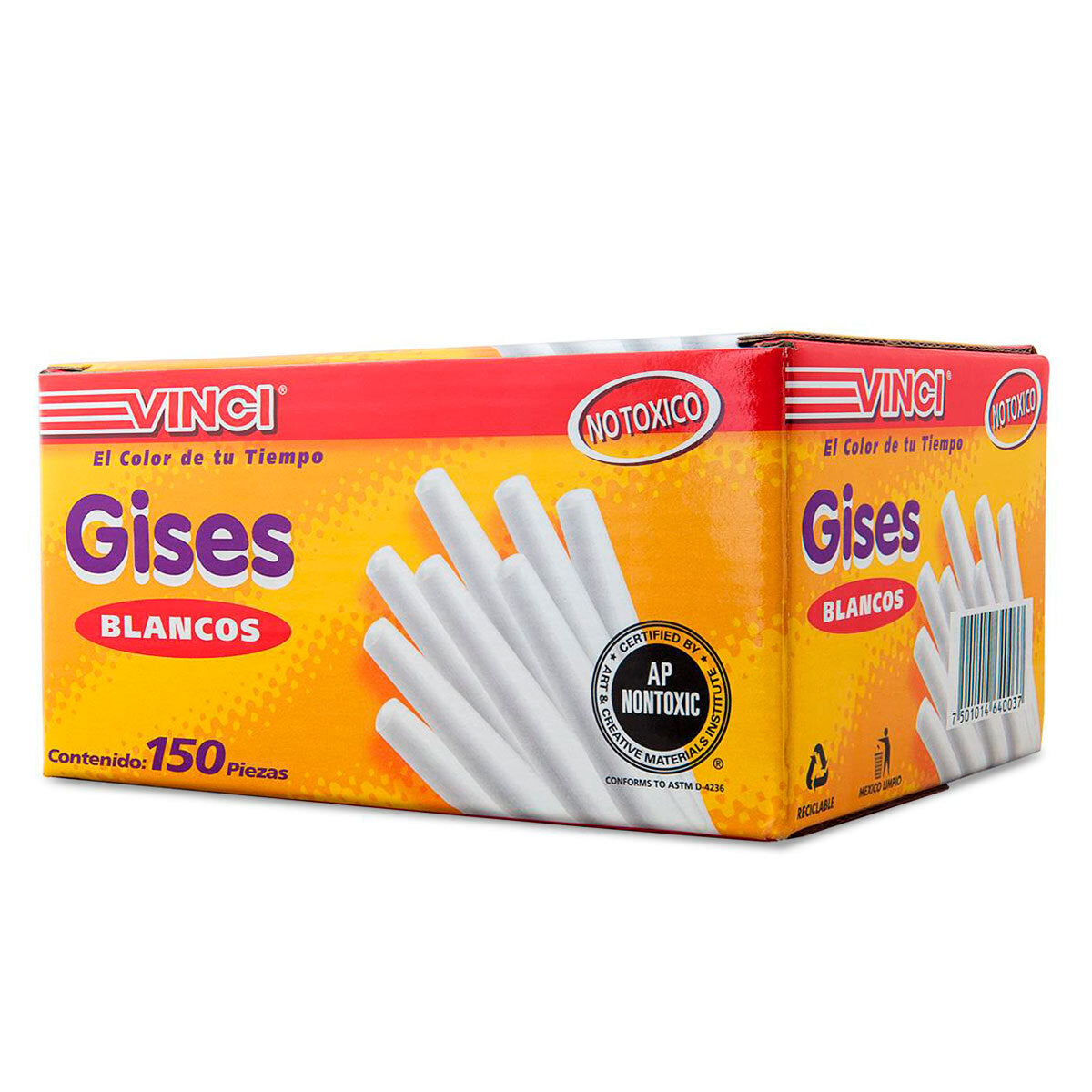 Gises Blancos Vinci Caja Escolar para Pizarrón 150 Piezas