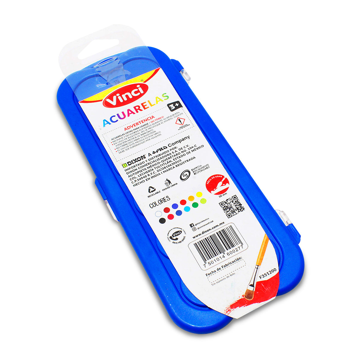 Acuarelas 12 Colores Intensos Tapa Godete + Pincel 30mm