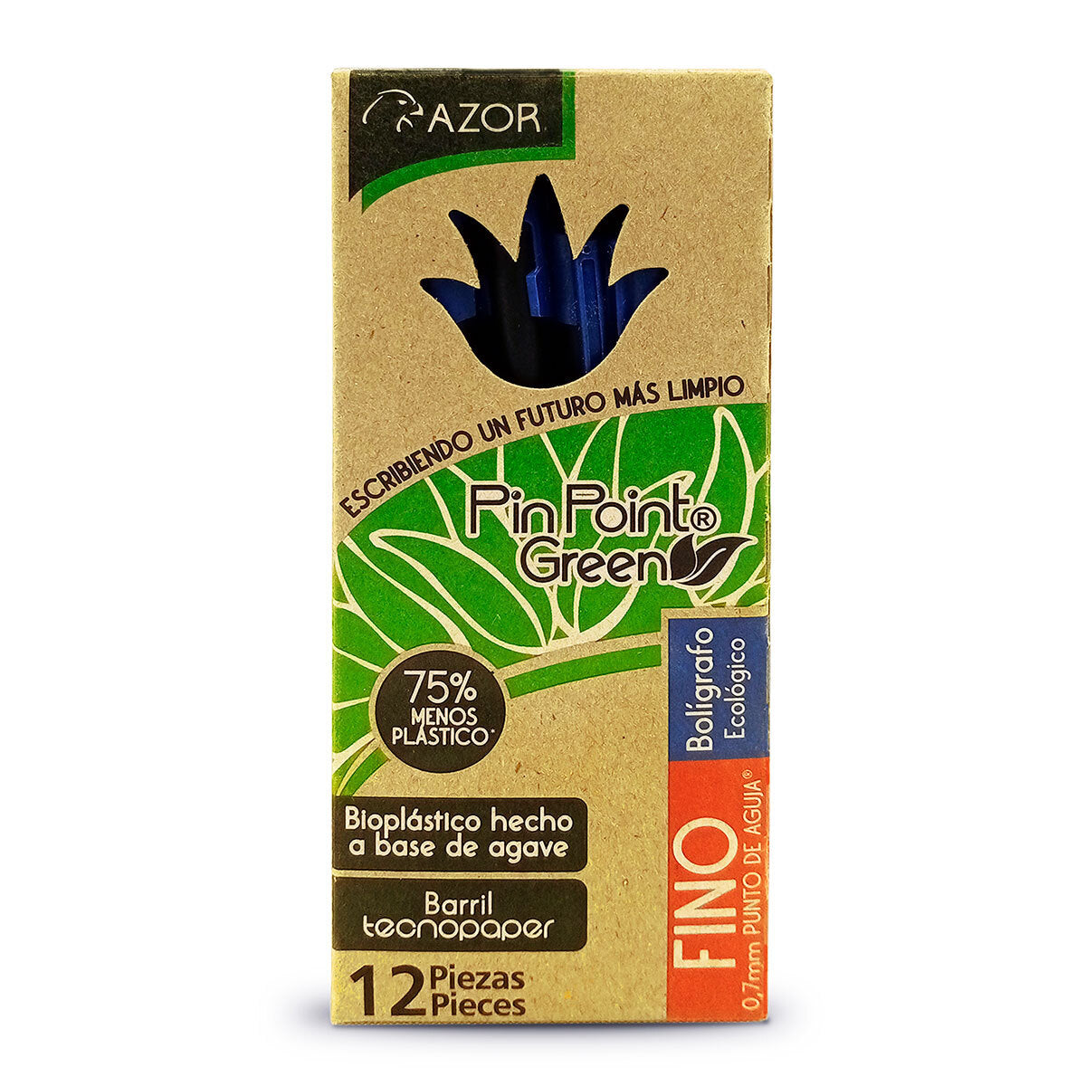 Bolígrafos Plumas Azor Pin Point Ecológico Fino 0.7mm 12 Piezas Elige Color