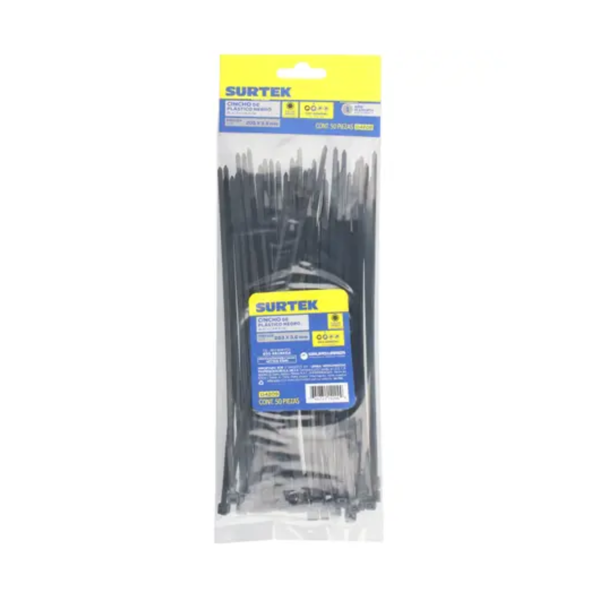 Cinchos Plásticos Surtek 203 x 3.6 mm Negro 50 Pz