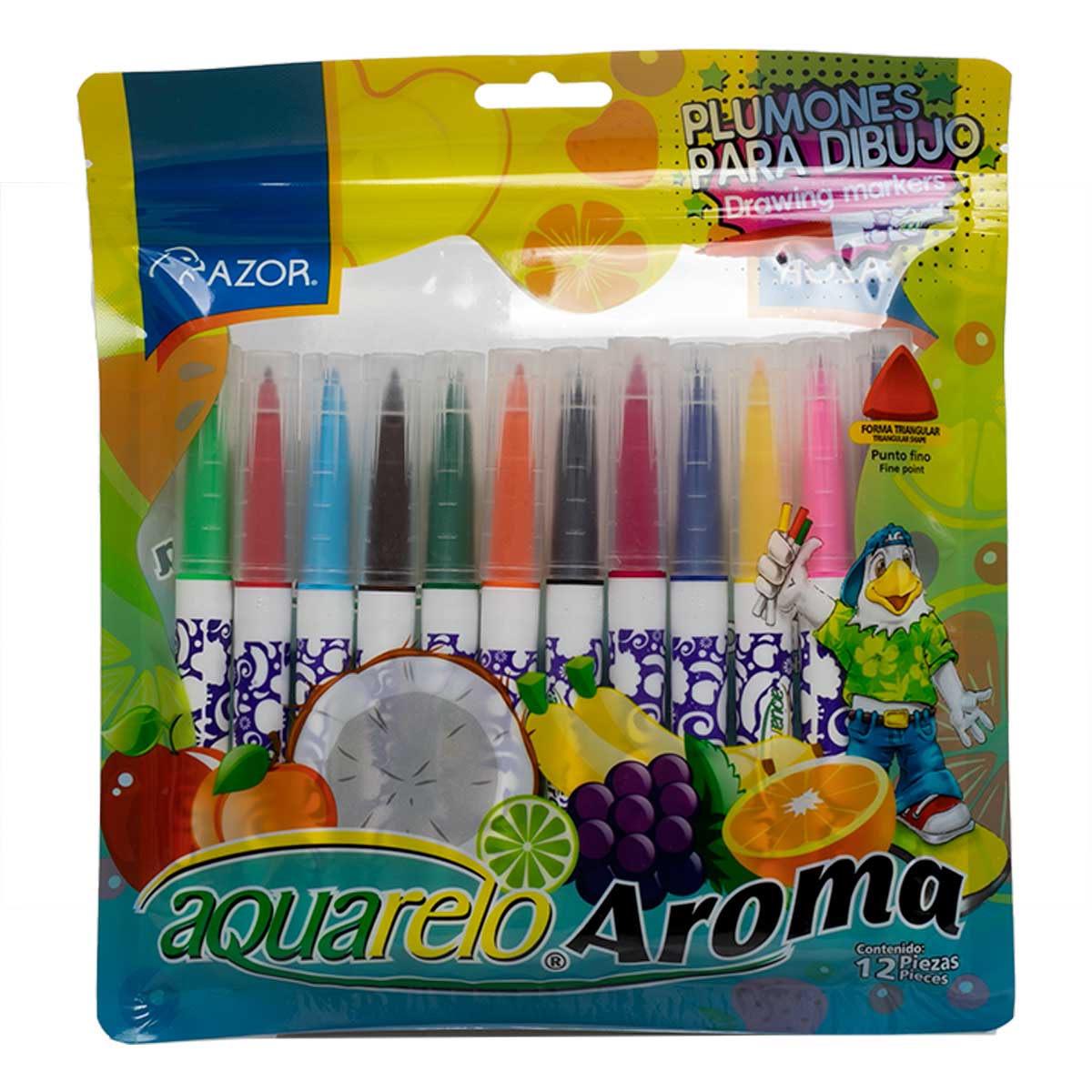 Plumones Azor Aquarelo Aroma Lavables Base Agua 12 Piezas