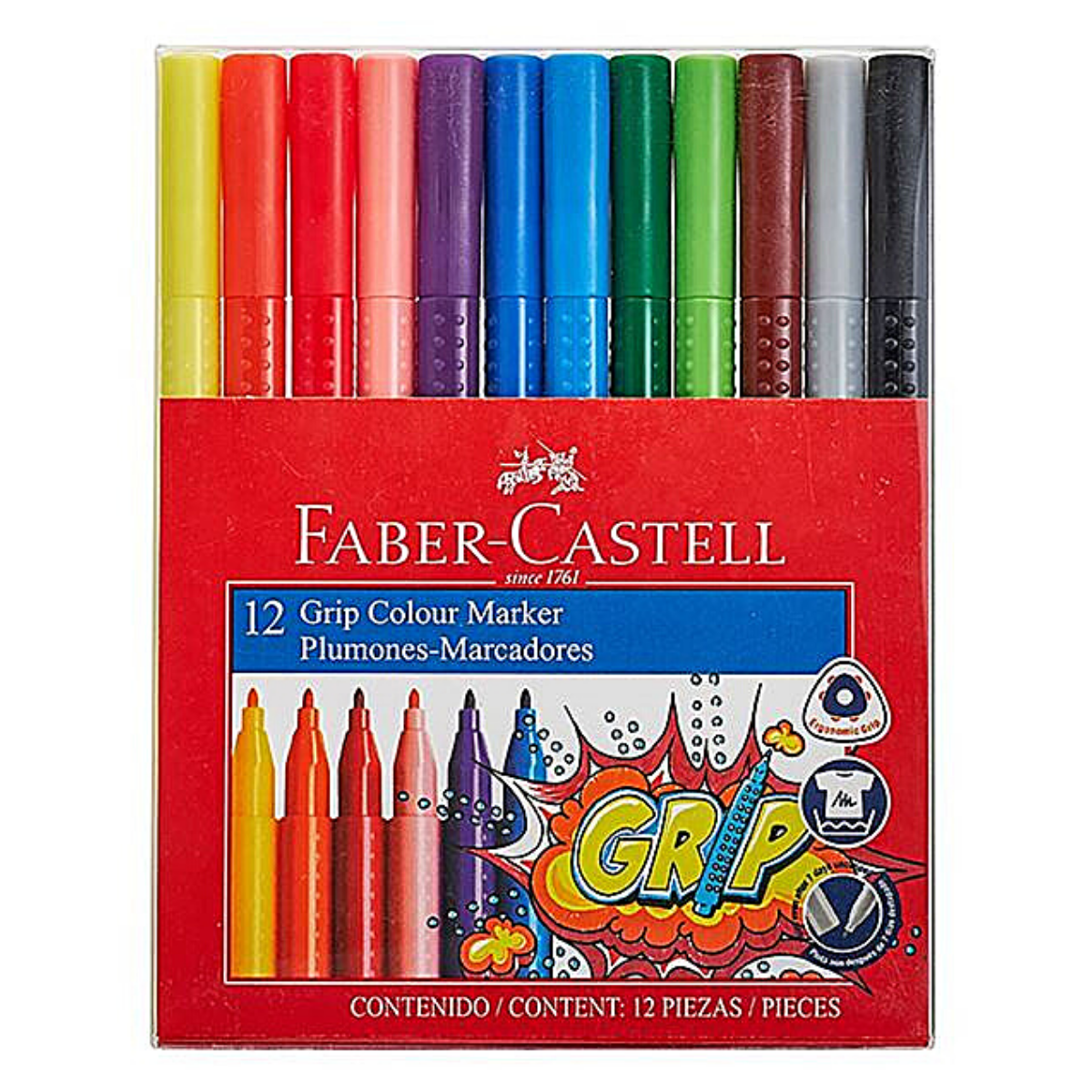 Plumones Grip Faber Castell Estuche 12 Pz - MarchanteMX