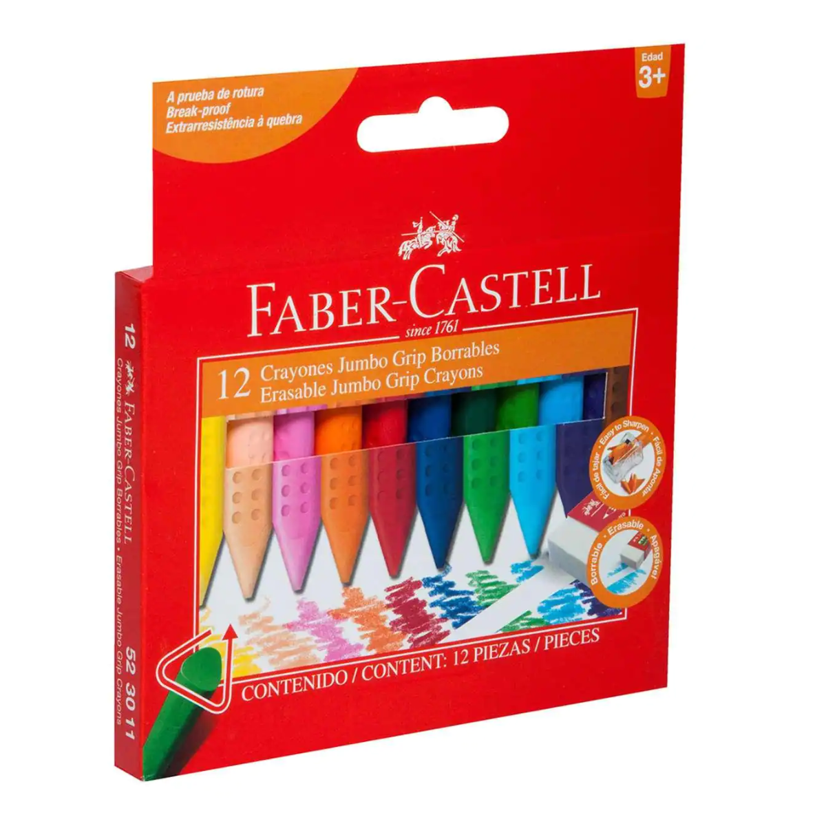 Crayones Jumbo Borrable Faber Castell Grip Triangular 12 Pz - MarchanteMX