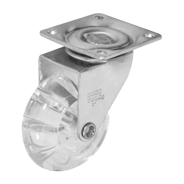 Rodaja de Poliuretano Transparente Giratoria con Placa 2"