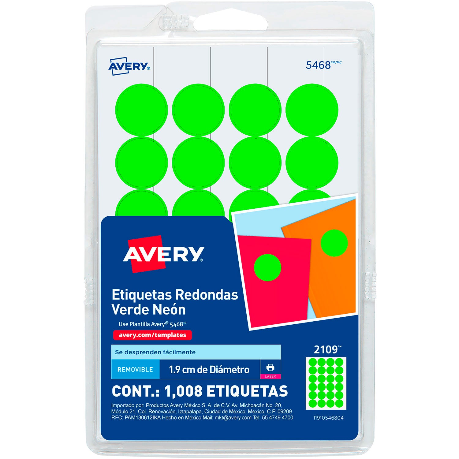 1008 Etiquetas Redondas Avery Colores Circular Pequeña 1.9cm Elegir Color - MarchanteMX