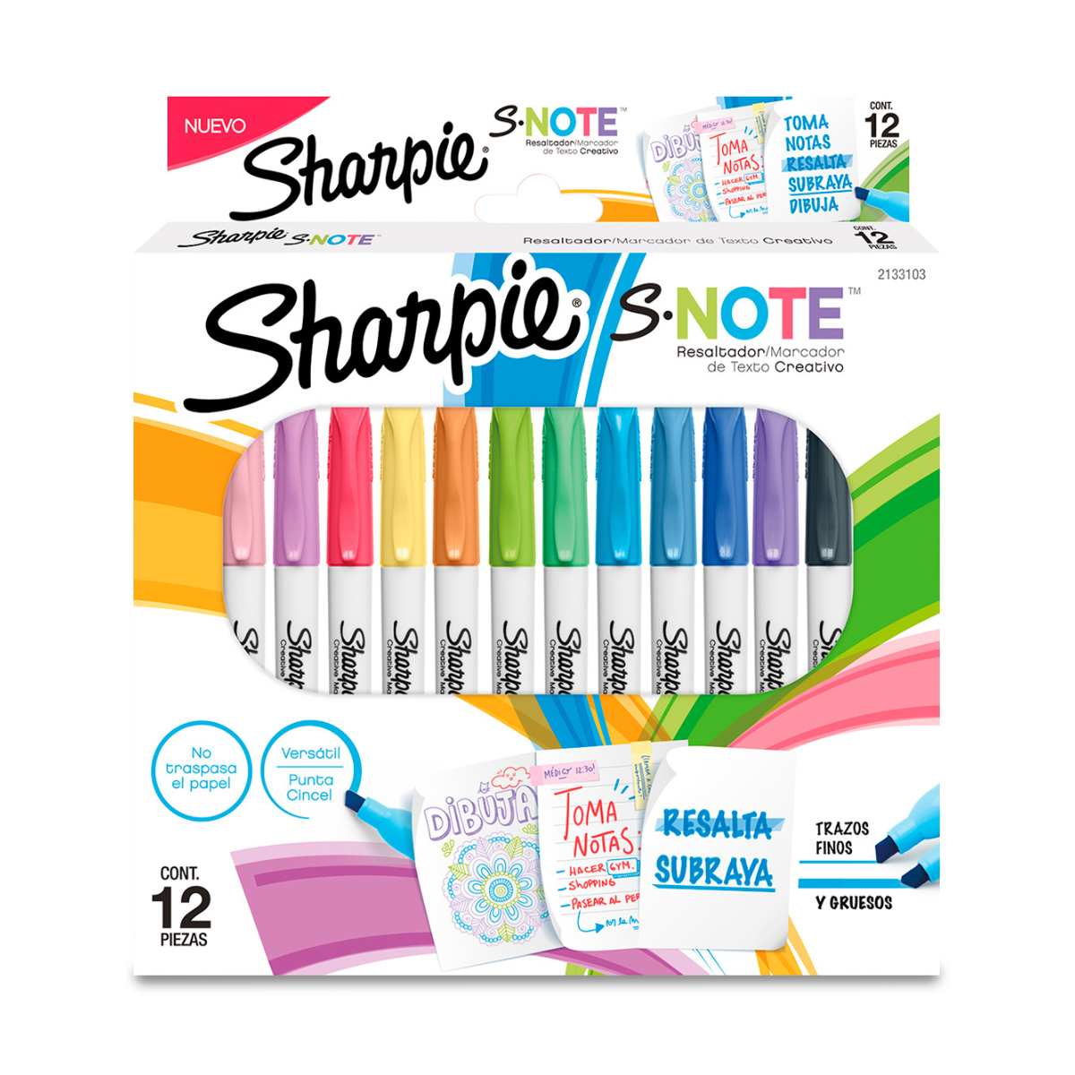 Marcatextos Sharpie S Note Punta Cincel Tonos Pastel 12 Piezas