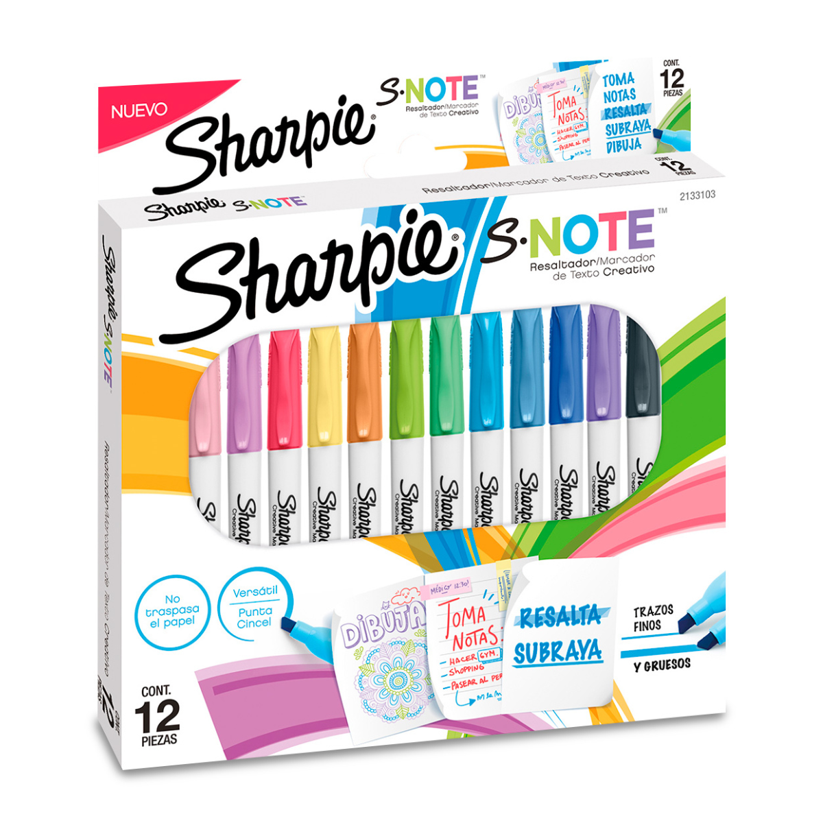 Marcatextos Sharpie S Note Punta Cincel Tonos Pastel 12 Piezas