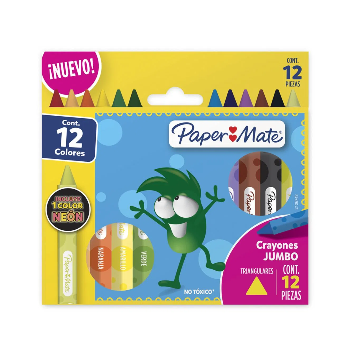 Crayones Jumbo Triangulares Paper Mate Extra Grueso 12 Piezas