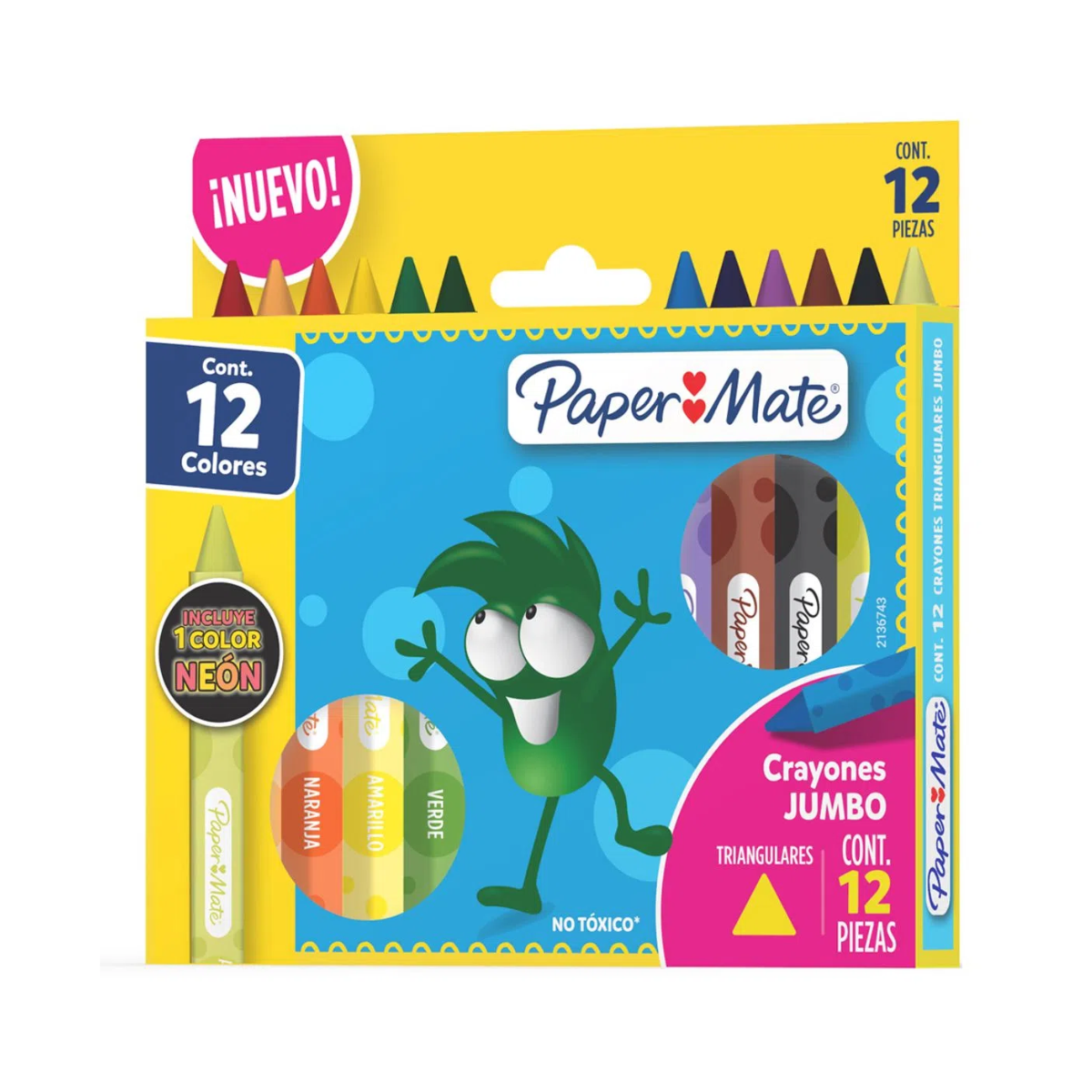 Crayones Jumbo Triangulares Paper Mate Extra Grueso 12 Piezas