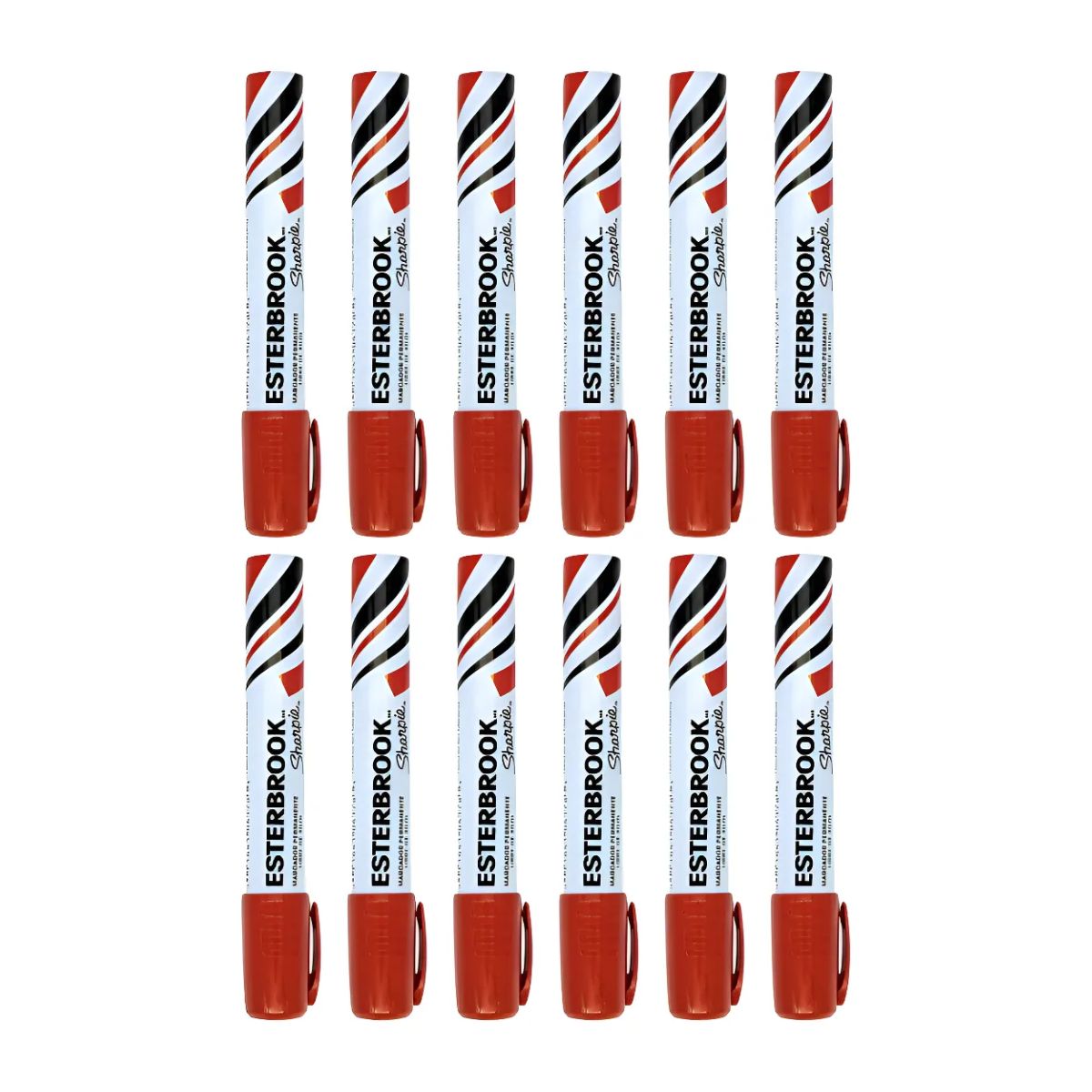12 Marcadores Permanentes Esterbrook Sharpie Punta Cincel Color Rojo