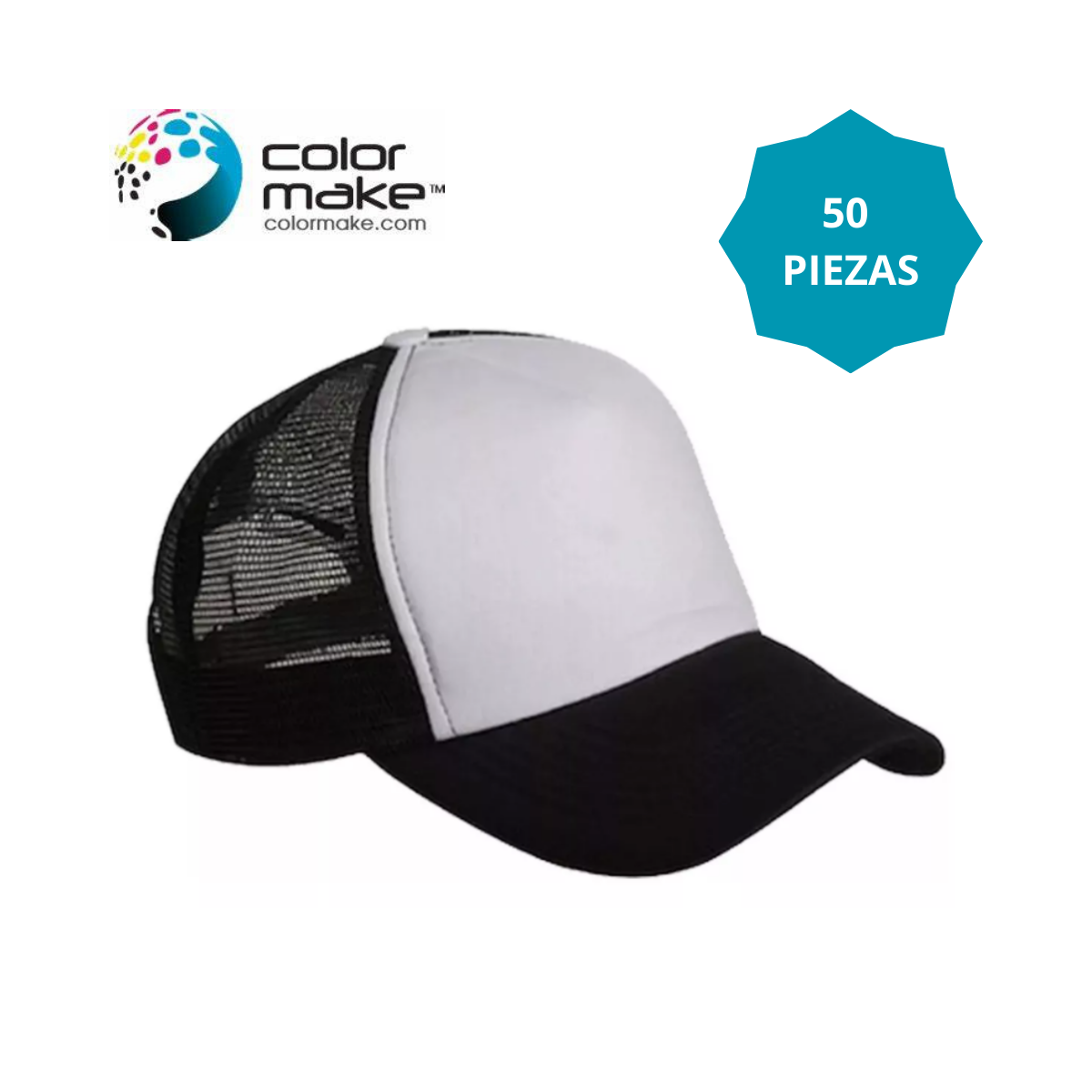 50 Pz Gorra Trucker Adulto Negro Sublimar Sublimación Color Make