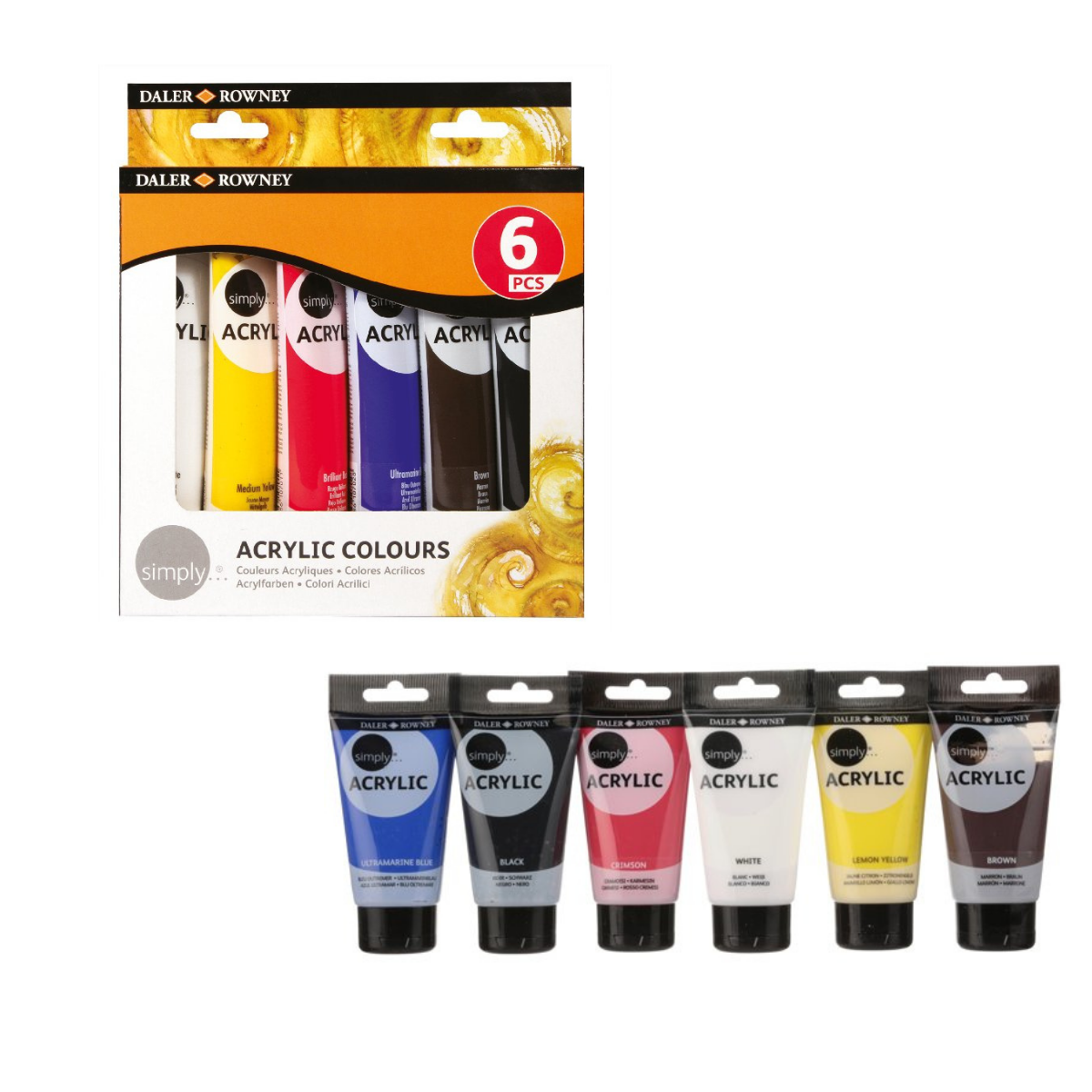 Pintura Acrílica Tubo Daler Rowney Simply Set 6 Colores 75ml
