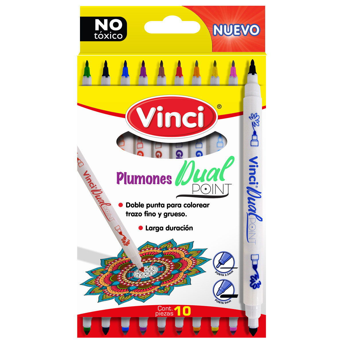 Marcador Plumón Doble Punta Vinci Trazo Fino Y Grueso Set 10 Piezas