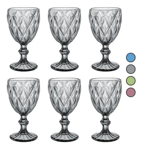 Juego 6 Copas Vino Agua Cristal Labrado Vidrio Colores 245ml Elegir Color - MarchanteMX