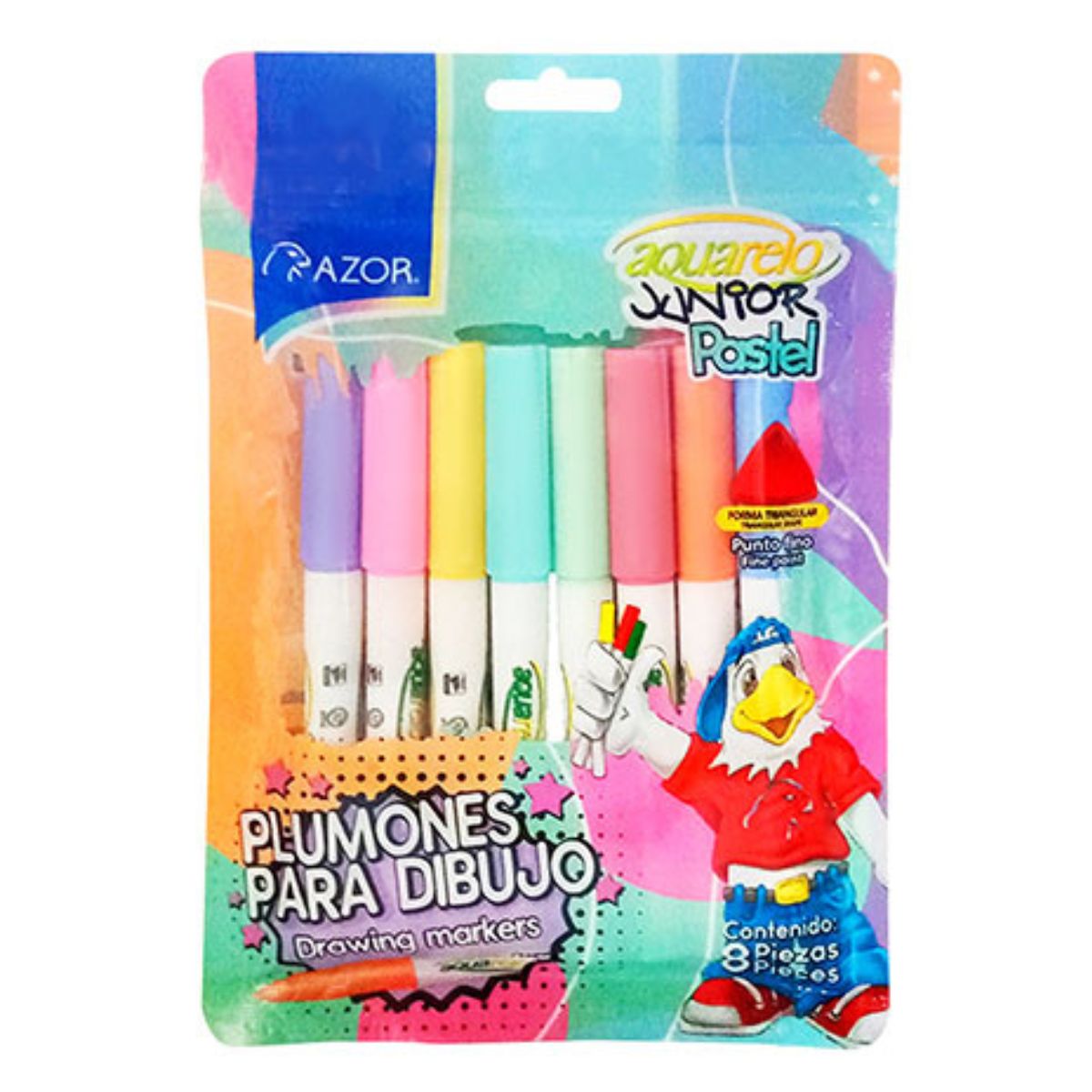 Plumones Azor Delgados Lavables Aquarelo Pastel 8 Piezas