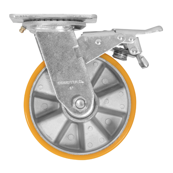 Rodaja Aluminio PU Naranja Giratoria con Freno 6"