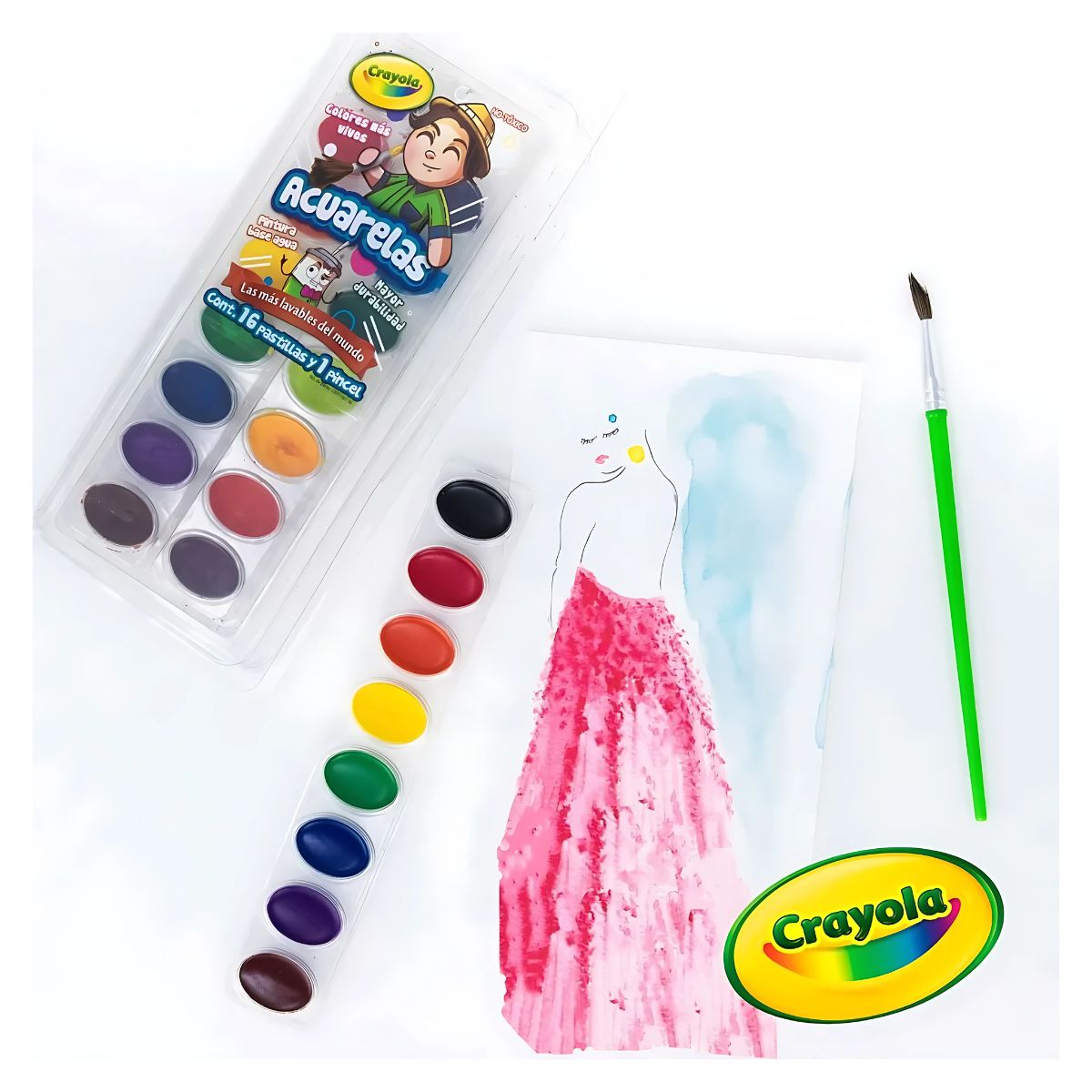 Acuarelas Crayola Base Agua Lavables 16 Colores Y 1 Pincel