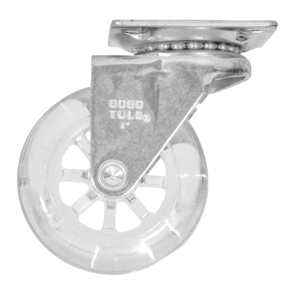 Rodaja de Poliuretano Transparente Giratoria con Placa 2"