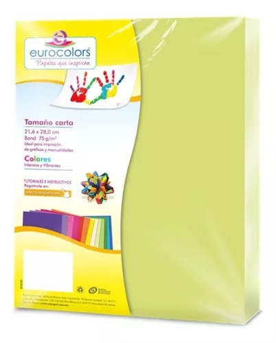 100 Hojas Color Pastel Eurocolors Tamaño Carta Color Elegir