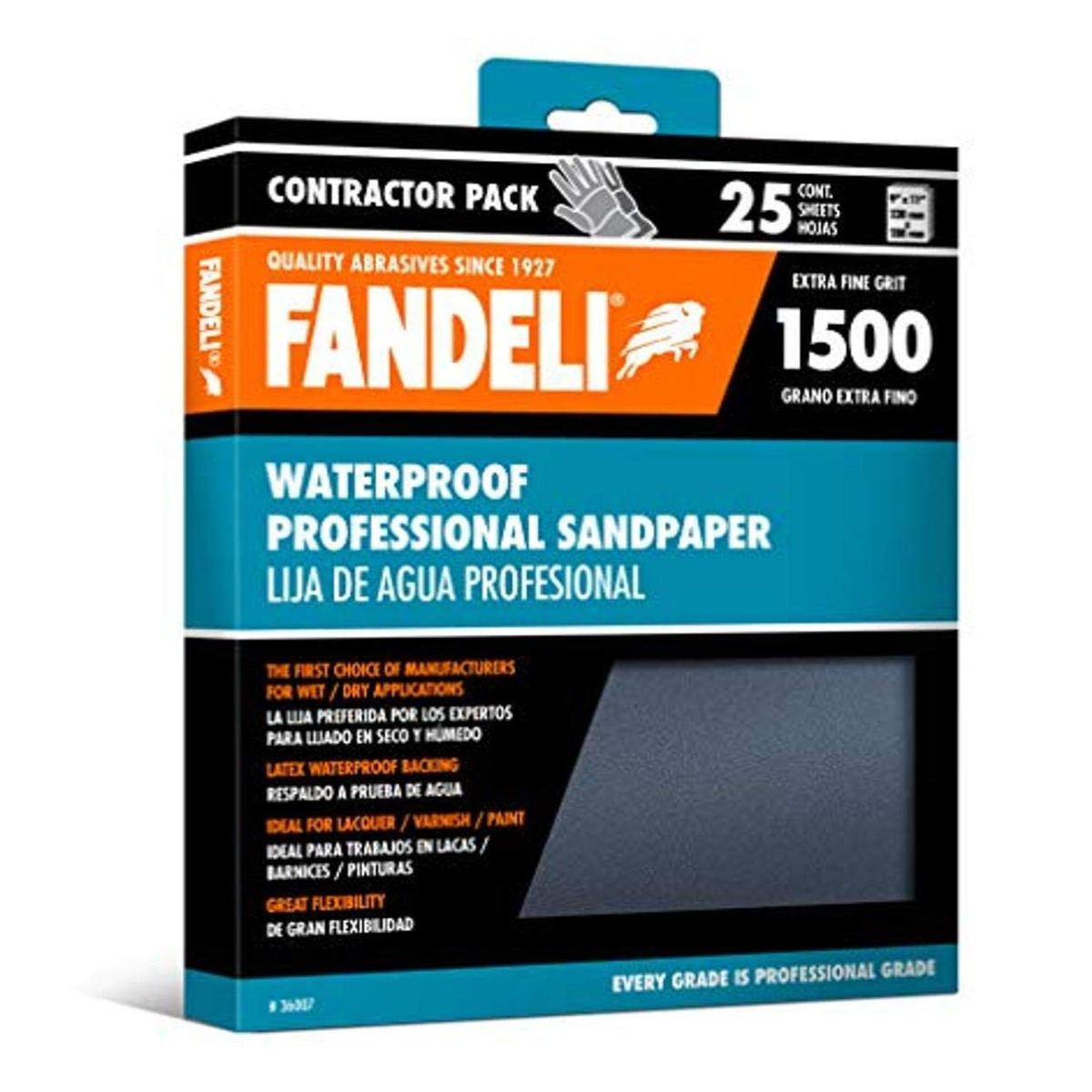 Kit 25 Hojas Lija Agua Grano Extra Fino 1500 9x11 Fandeli