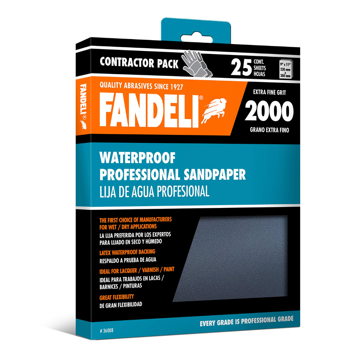 Kit 25 Hojas Lija Agua Grado 2000 9x11 Extra Fino Fandeli