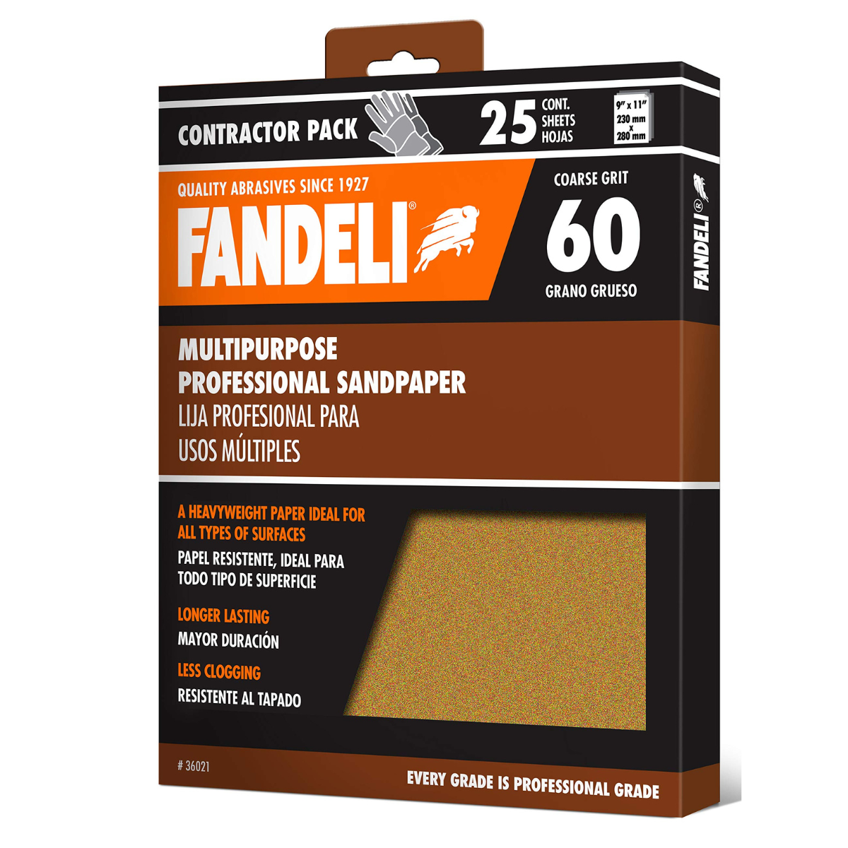 Kit 25 Lija Profesional Multiusos Grano 60 Grueso Fandeli