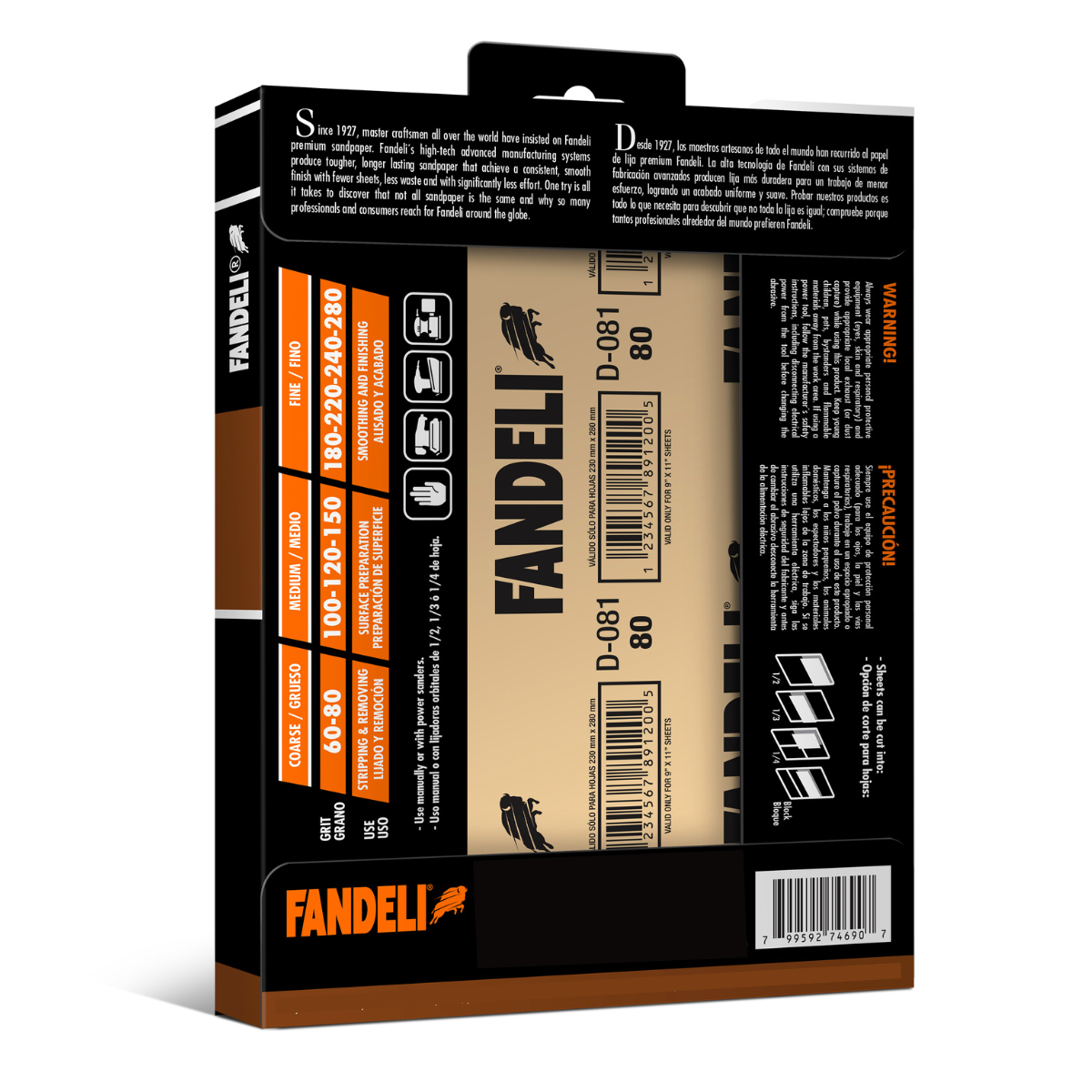 Kit 25 Lija Profesional Multiusos Grano 60 Grueso Fandeli