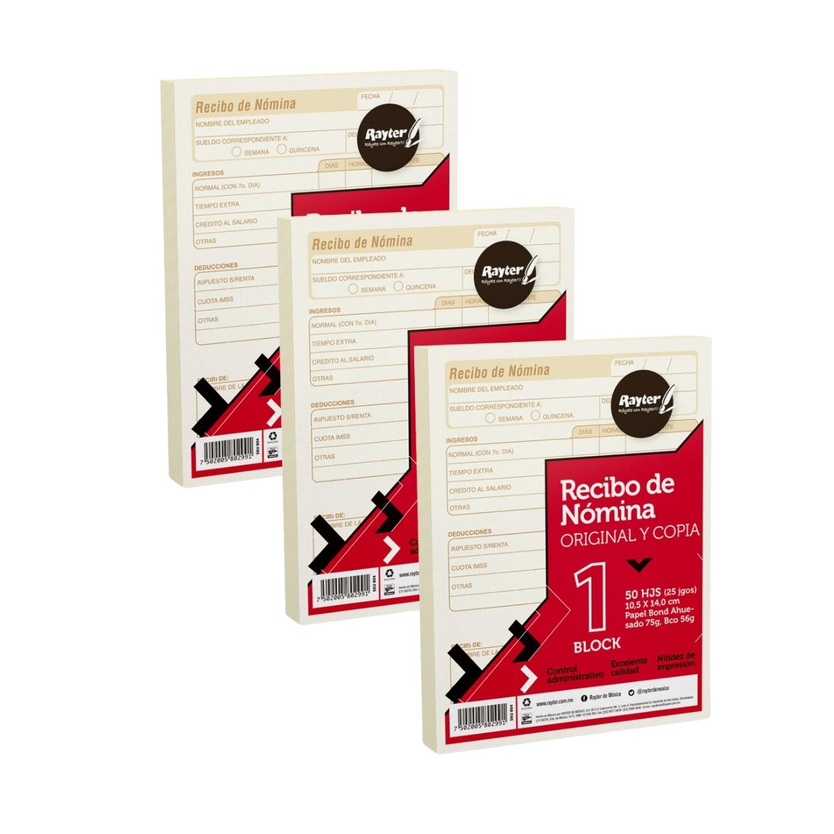 3 Blocks Recibo Nomina Rayter 25 Juegos C/u 1/4 Carta