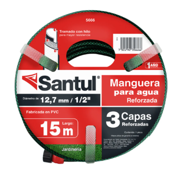 Manguera reforzada 3 capas 15m 1/2" Santul