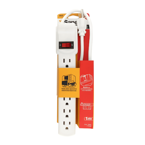 Multicontacto blanco 6 entradas con interruptor y protección Sanelec 8622