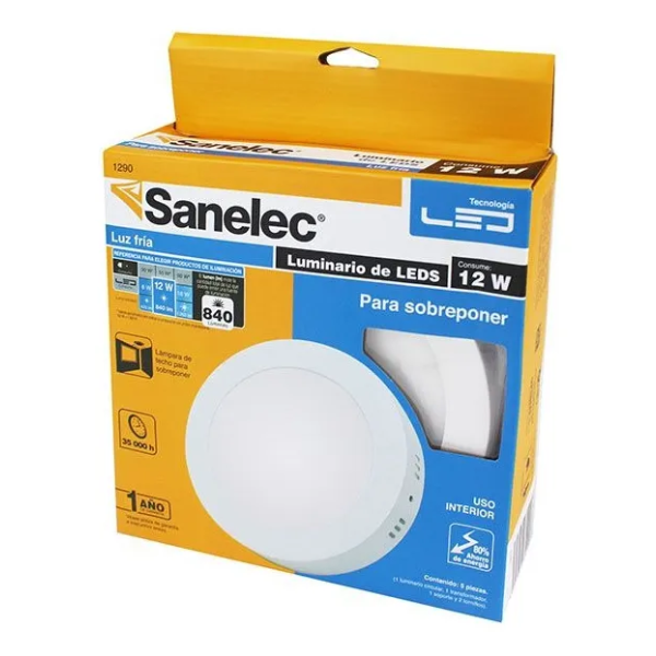 Lámpara circular 1290 sobreponer 12W luz fría Sanelec
