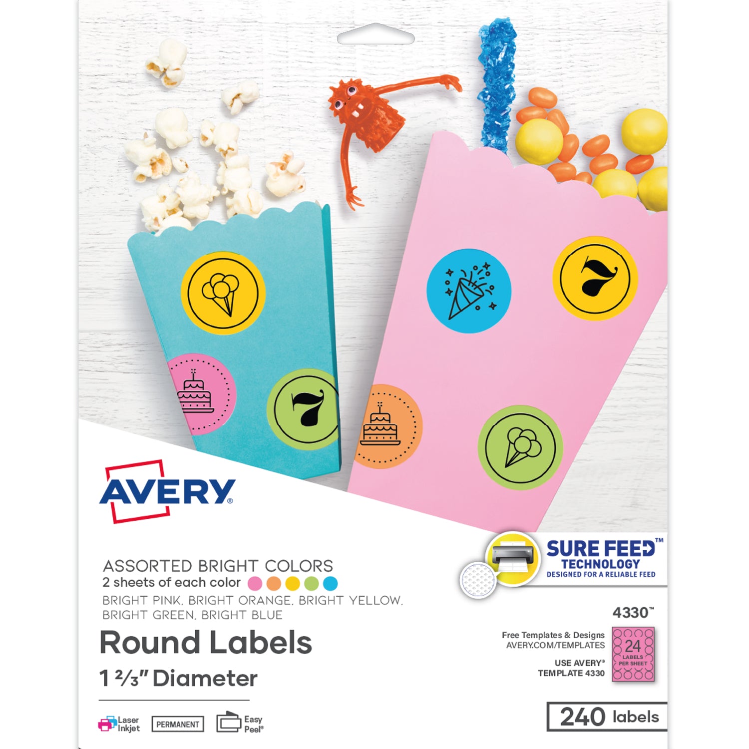 240 Etiquetas Redondas Avery Colores Adhesivas Pequeña 4.2cm