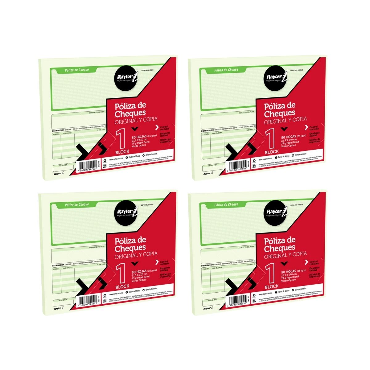 Poliza Cheque Rayter Medio Oficio Verde 4 Block 100 Juegos