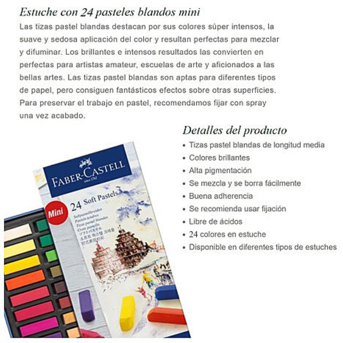 Tizas Pasteles Suaves Blandos Mini Faber Castell Estuche 24 Pz - MarchanteMX