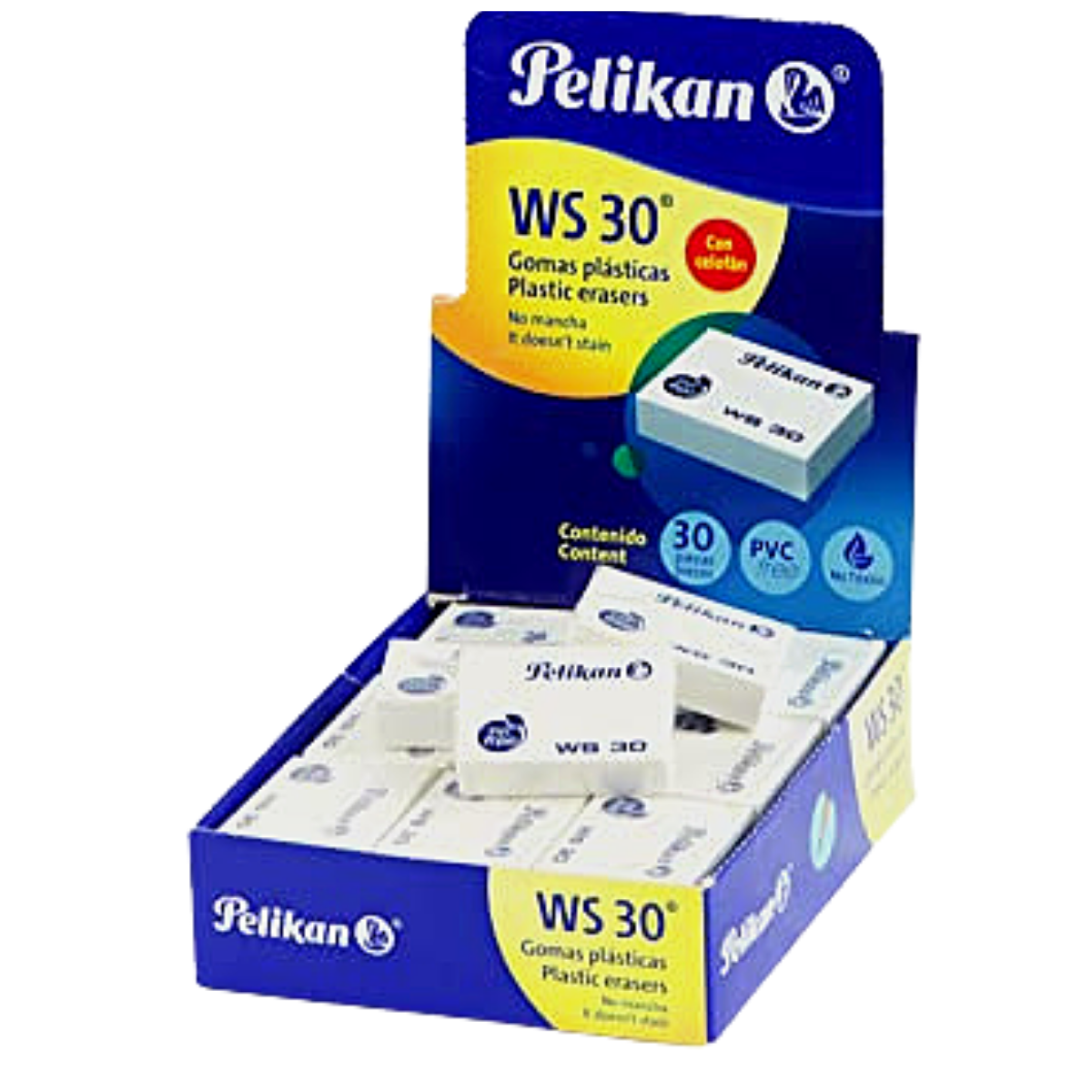 Gomas Borrador Plástica Ws30 Blanca Lápiz Escolar Pelikan 30 Piezas