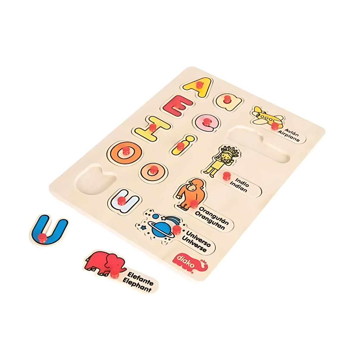 Rompecabezas Vocales Madera Letras Ingles Español Diako