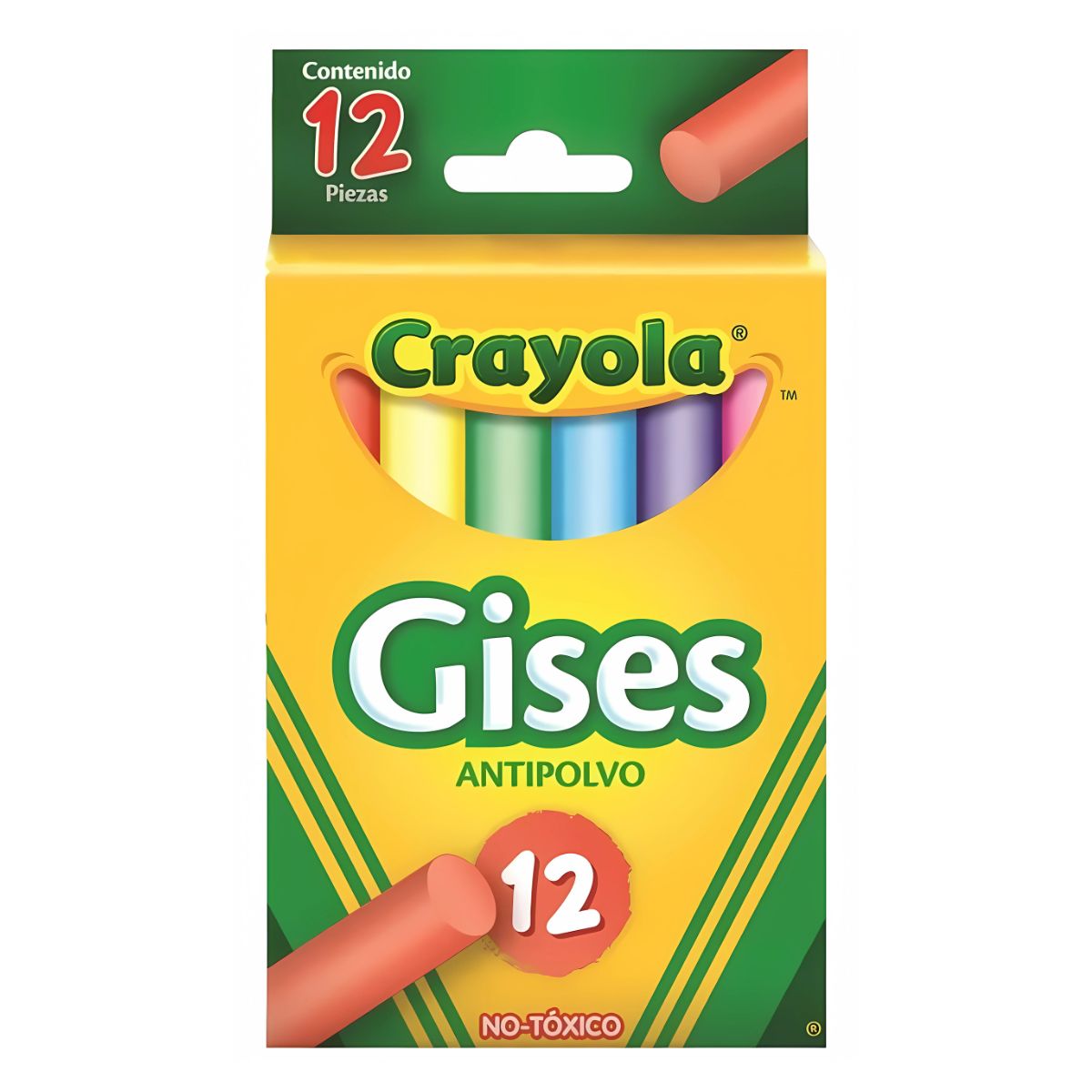 Caja 12 Gises Color Antipolvo Tizas Pizarron Escolar Crayola