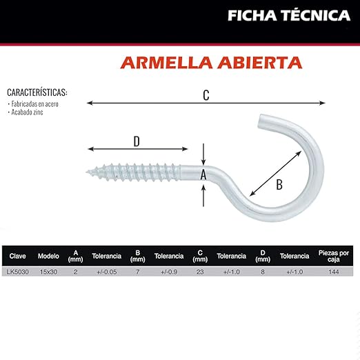 Pack 288pz Armella Abierta Acero Dogotuls Acabado Zinc 15x30