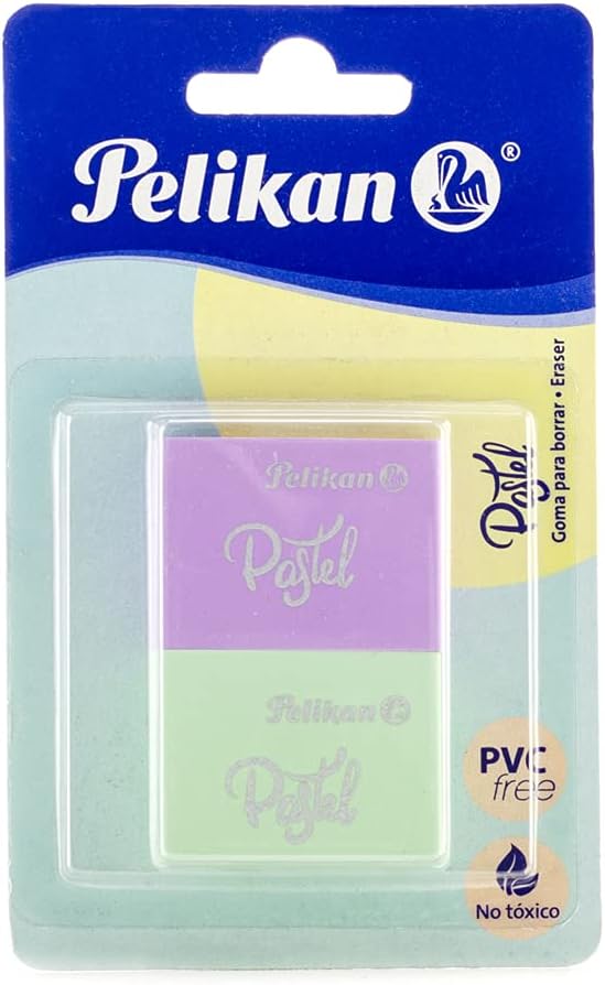 Gomas Borradores Plástica Pelikan Colores Pastel 2 Piezas