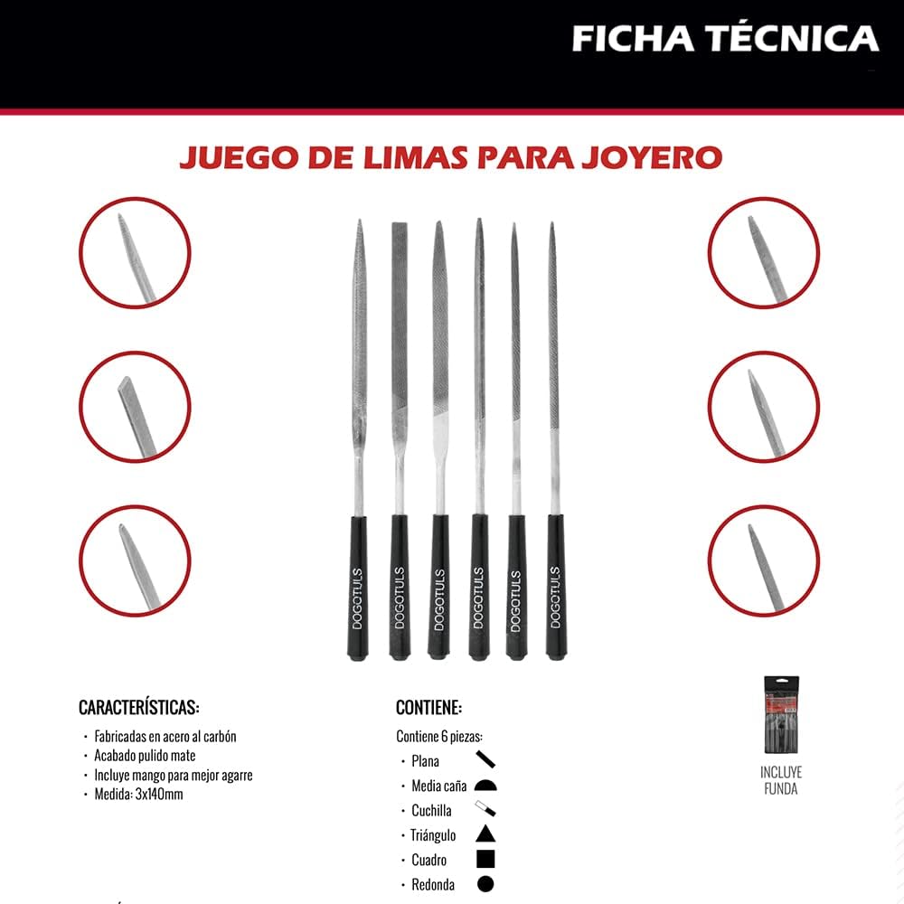 Juego 6pz Limas Joyero Dogotuls Acero Estuche Plastico