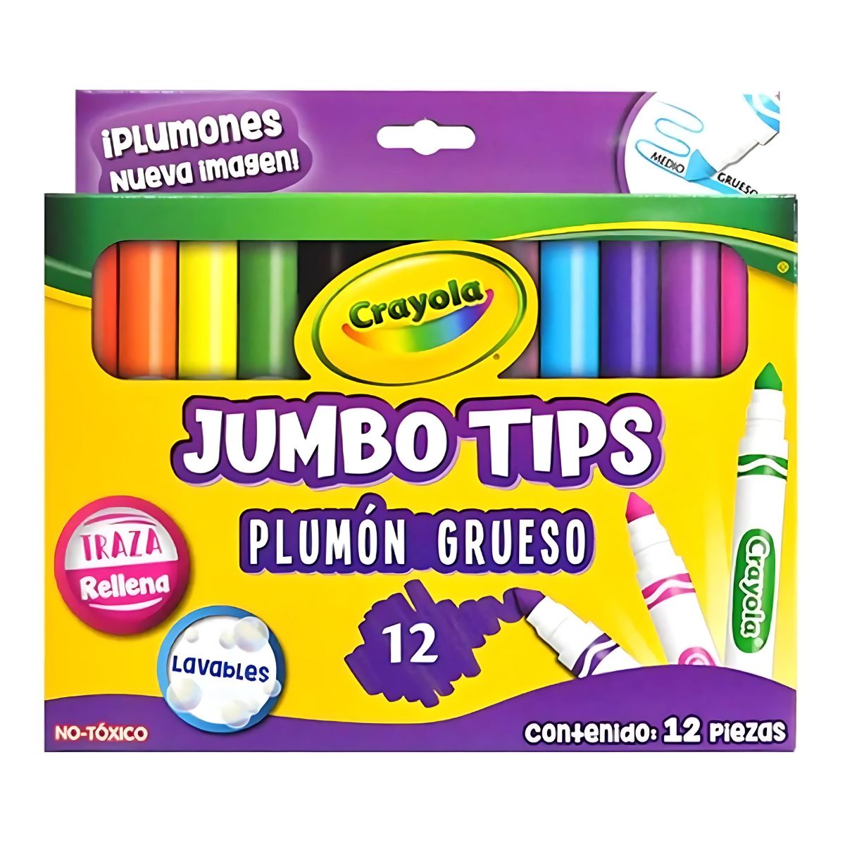 12 Marcadores Gruesos Lavable Brillantes Jumbo Tips Crayola