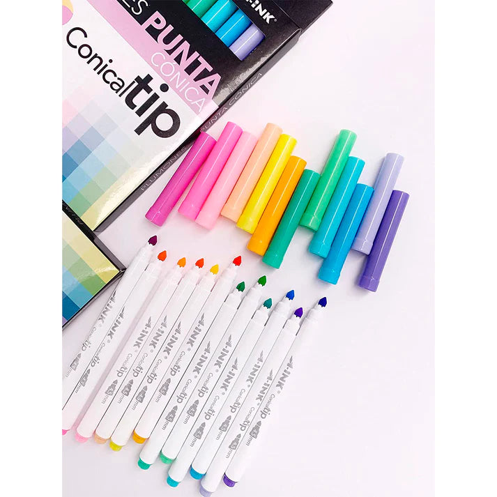 12 Plumones Punta Conica A-ink 4.5mm Colores