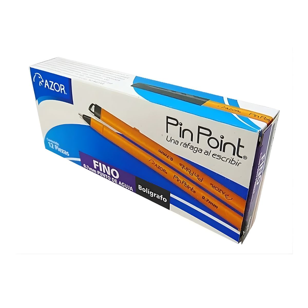 10 Cajas 12pz Boligrafos Azor Pin Point Punta Aguja 0.7m - Amarillo - Negro
