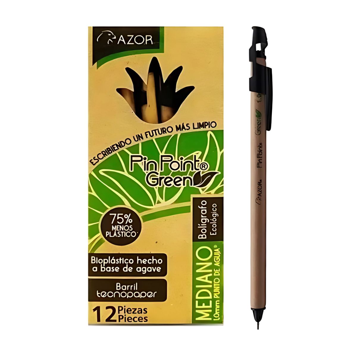 Bolígrafos Plumas Azor Pin Point Ecológico Mediano 1mm 12 Piezas Elige Color