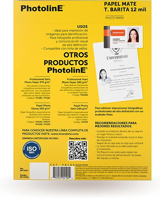 Papel Fotográfico Barita Mate Carta 100h Kronaline Pb100