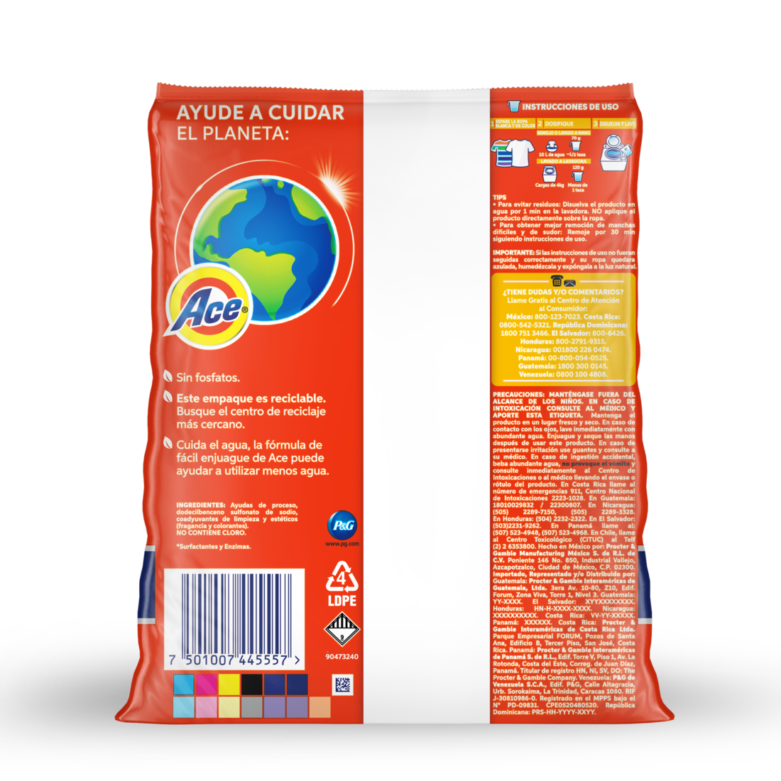 Detergente En Polvo Ace 500 Gr Ropa Blancos Y Colores