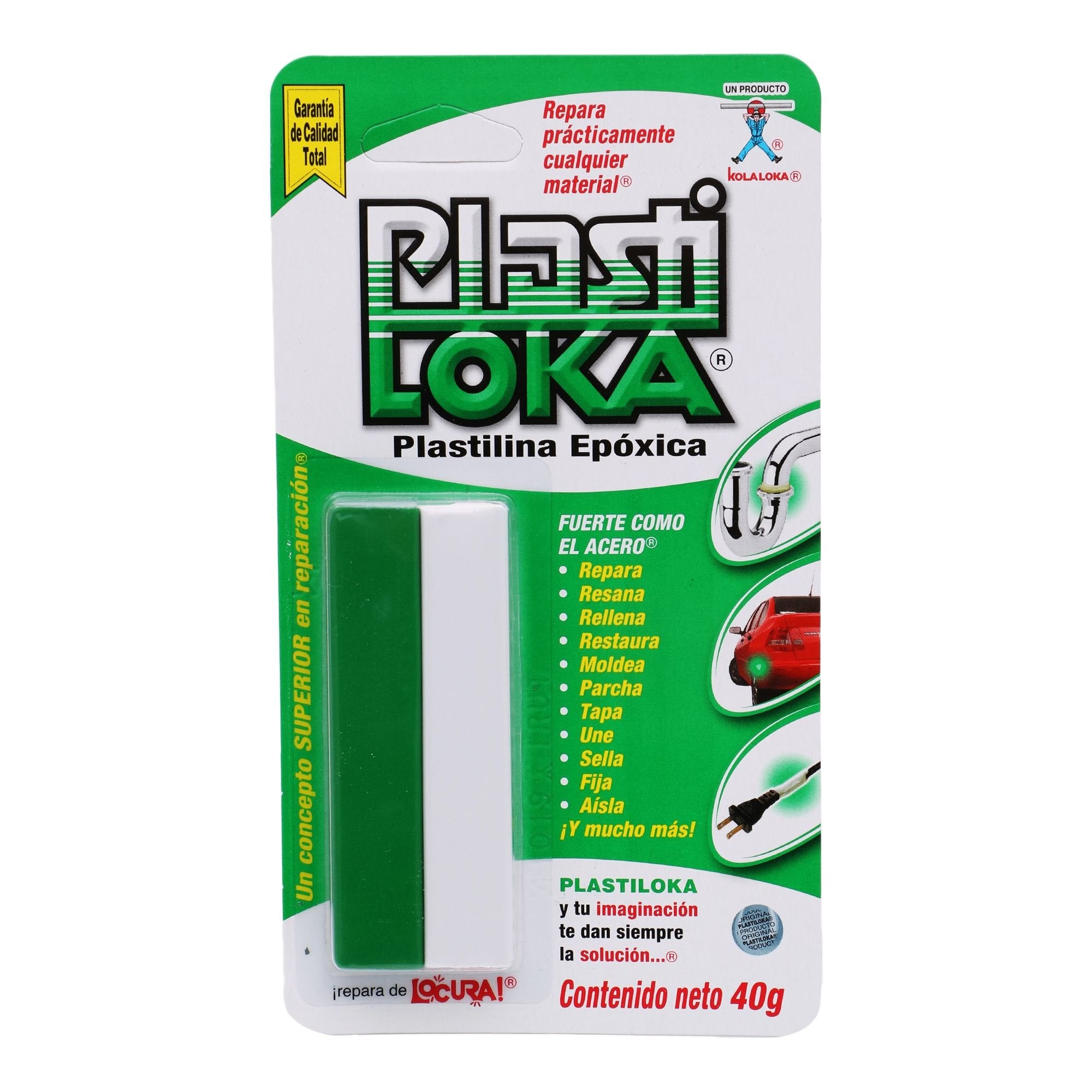 Plastilina Epoxica Plastiloka 40g Verde Kola Loka Reparación